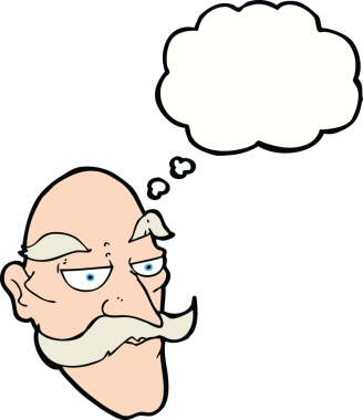 Bir insan tarafından çizilmiş düşünce baloncuğu olan yaşlı bir adam yüzü.