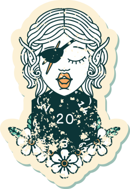 Retro Dövme Tarzı Bir insan tarafından çizilmiş doğal yirmilik zarlı düzenbaz karakter