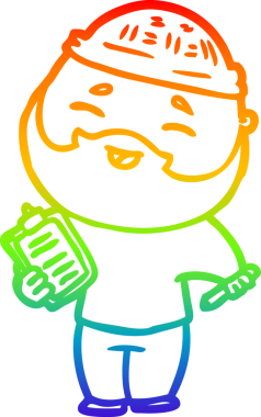 Bir insan tarafından çizilmiş mutlu sakallı bir adamın çizgi çizimi.