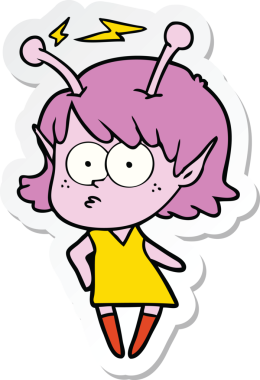 Bir insan tarafından çizilmiş uzaylı bir kızın çıkartması.