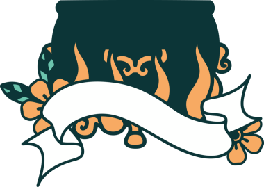 Bir insan tarafından çizilmiş yakılmış kazan sancağıyla geleneksel dövme.