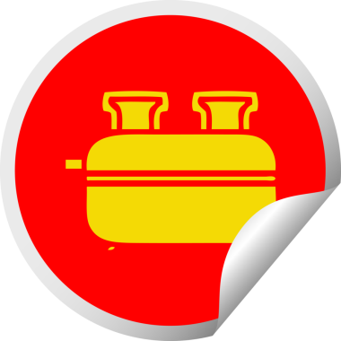 Bir insan tarafından çizilmiş çifte ekmek kızartma makinesinin dairesel soyma etiketi.