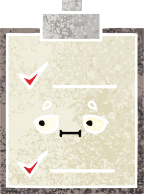 Bir insan tarafından çizilmiş bir kontrol listesinin retro illüstrasyon tarzı karikatürü