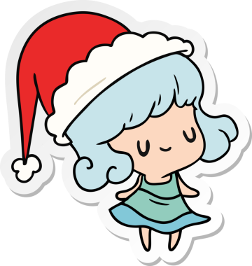 Bir insan tarafından çizilmiş Kawai kızının el çizimi Noel çıkartması.