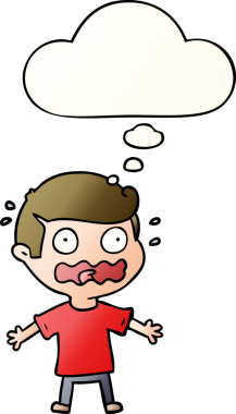 Çizgi filmci, bir insan tarafından çizilen yumuşak eğimli düşünce baloncuğuyla tamamen strese girdi.