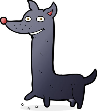 Bir insan tarafından çizilmiş komik bir çizgi film köpeği.