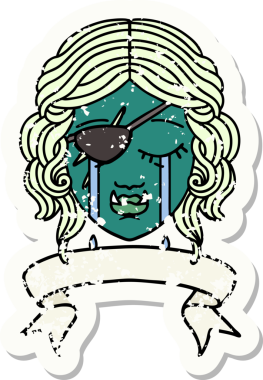 Retro Dövme Biçimi Ağlayan Ork düzenbaz karakter yüzü Bir insan tarafından çizilmiş