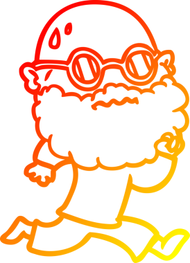 Sıcak bir çizgi çizim, sakallı ve güneş gözlüklü koşan bir adamın bir insan tarafından çizilmiş terlemesi.