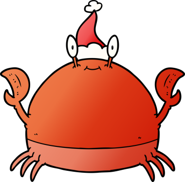 Bir insan tarafından çizilmiş Noel Baba şapkası takan bir yengecin gradyan çizimi.