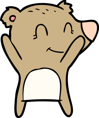 Bir insan tarafından çizilmiş gülümseyen ayı çizgi filmi.