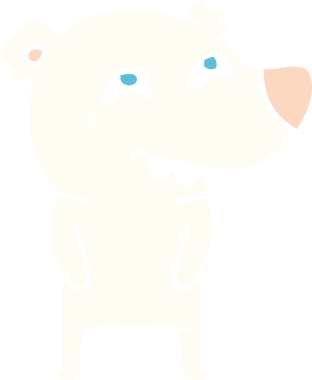 Düz renkli karikatür kutup ayısı bir insan tarafından çizilmiş dişleri gösteriyor.