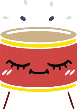 Bir insan tarafından çizilen davulun düz renk retro karikatürü