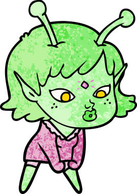 Bir insan tarafından çizilmiş güzel uzaylı kız.