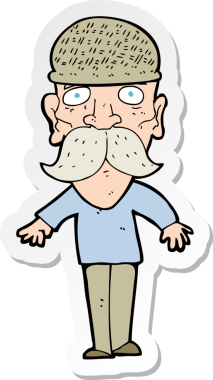 Bir insan tarafından çizilmiş kış şapkası takan bir karikatür adamın çıkartması.