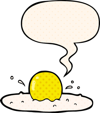 Bir insan tarafından çizilmiş çizgi roman tarzında konuşma baloncuklu kızarmış yumurta.