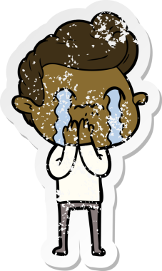 Bir insan tarafından çizilmiş ağlayan bir karikatürcünün sıkıntılı çıkartması.