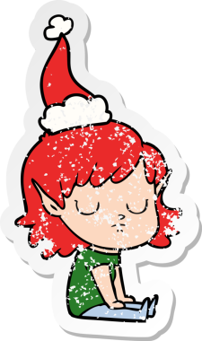 Bir insan tarafından çizilmiş Noel Baba şapkası takan bir elf kızı çizilmiş.