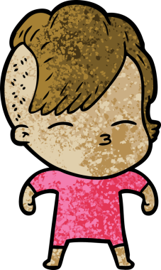 Bir insan tarafından çizilmiş şaşı çizgi film kızı.