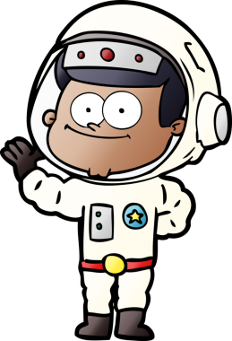 Bir insan tarafından çizilmiş mutlu astronot çizgi filmi.