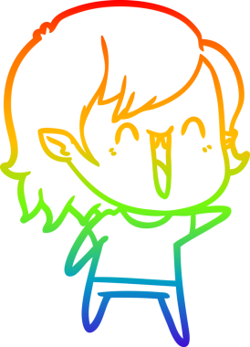 Gökkuşağı gradyanı çizimi. Bir insan tarafından çizilmiş mutlu vampir kız çizgi filmi.