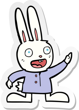 Bir insan tarafından çizilmiş çizgi film tavşanının çıkartması.