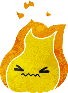 Bir insan tarafından çizilmiş kawaii ateş alevinin serbest çizimi.