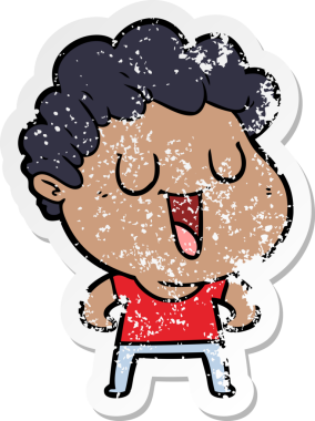 Bir insan tarafından çizilmiş gülen bir karikatürcünün sıkıntılı çıkartması.