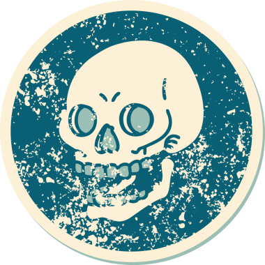 Bir insan tarafından çizilmiş bir kafatasının sembolik dövmeli görüntüsü.