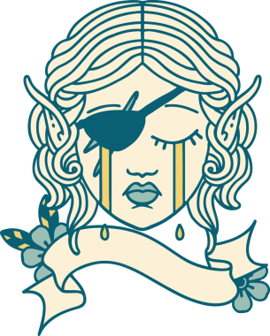 Retro Dövme Tarzı Ağlayan elf düzenbaz karakter yüzü Bir insan tarafından çizilmiş