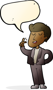 Bir insan tarafından çizilen konuşma baloncuğuyla parmaklarını şaklatan havalı adam.