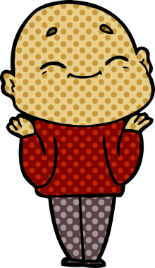 Bir insan tarafından çizilmiş mutlu, kel adam.