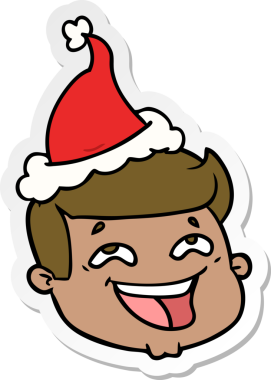 Bir insan tarafından çizilmiş Noel Baba şapkası giymiş bir erkek yüzü çizilmiş mutlu el yazısı.