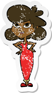 Bir insan tarafından çizilmiş kalçaları olan bir çizgi film kızına ait gerilimli bir çıkartma.