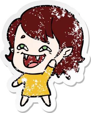 Bir insan tarafından çizilmiş gülen vampir kız çizgi filminin sıkıntılı çıkartması.