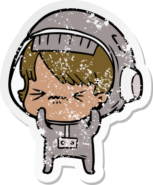 Bir insan tarafından çizilmiş kızgın bir uzay kızının sıkıntılı çıkartması.