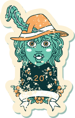 Retro Dövme Biçimi Bir insan tarafından çizilmiş 20 zarlı yarım ork ozanı