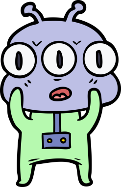 Bir insan tarafından çizilmiş üç gözlü uzaylı çizgi filmi.