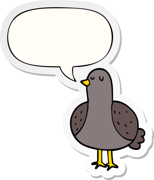 Bir insan tarafından çizilmiş baloncuk çıkartmalı çizgi film kuşu.