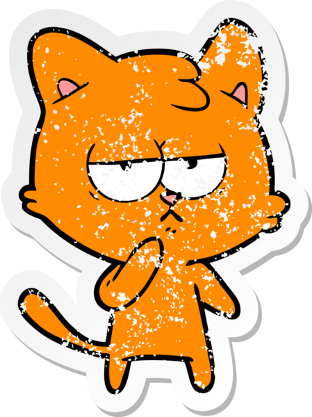 Bir insan tarafından çizilmiş sıkıntılı bir çizgi film kedisinin çıkartması.