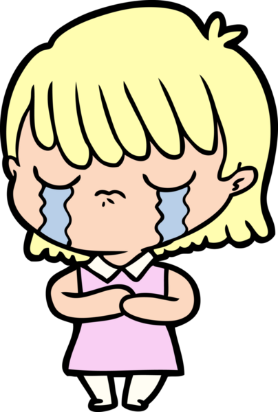 Bir insan tarafından çizilmiş ağlayan çizgi film kadını.