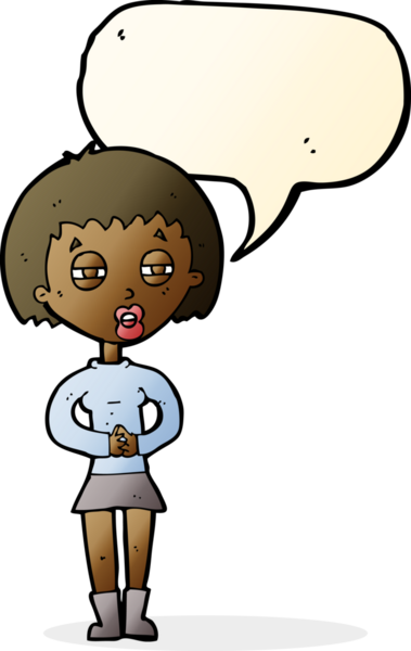 Bir insan tarafından çizilmiş konuşma balonlu şüpheli kız çizgi filmi.