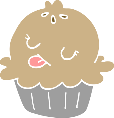 Bir insan tarafından çizilmiş şirin düz renkli çizgi film pastası.