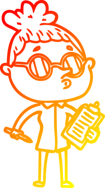 Bir insan tarafından çizilmiş gözlük takan çizgi film kadını çizimi.