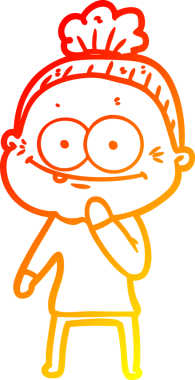 Bir insan tarafından çizilmiş mutlu, yaşlı bir kadının sıcak çizgi çizimi.