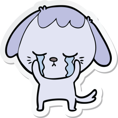 Bir insan tarafından çizilmiş şirin, ağlayan bir köpek yavrusunun çıkartması.