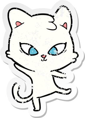 Bir insan tarafından çizilmiş şirin bir çizgi film kedisinin sıkıntılı çıkartması.