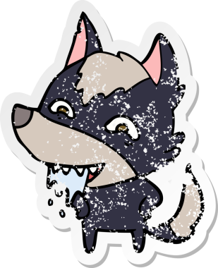 Bir insan tarafından çizilmiş aç bir kurdun sıkıntılı çıkartması.