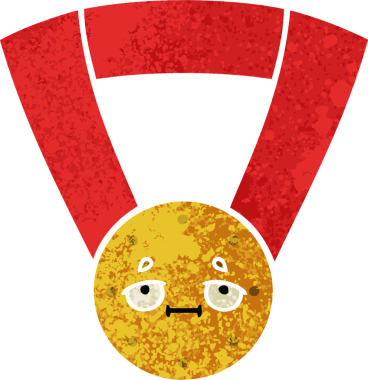 Bir insan tarafından çizilmiş altın madalyanın retro çizim tarzı karikatürü.