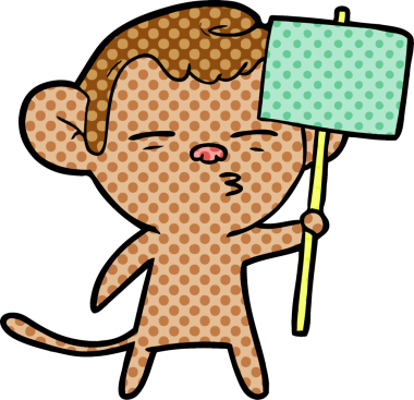 Bir insan tarafından çizilmiş işaretli şüpheli maymun çizgi filmi.