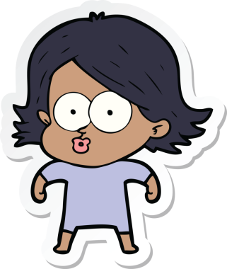 Bir insan tarafından çizilmiş somurtkan bir çizgi film kızının çıkartması.